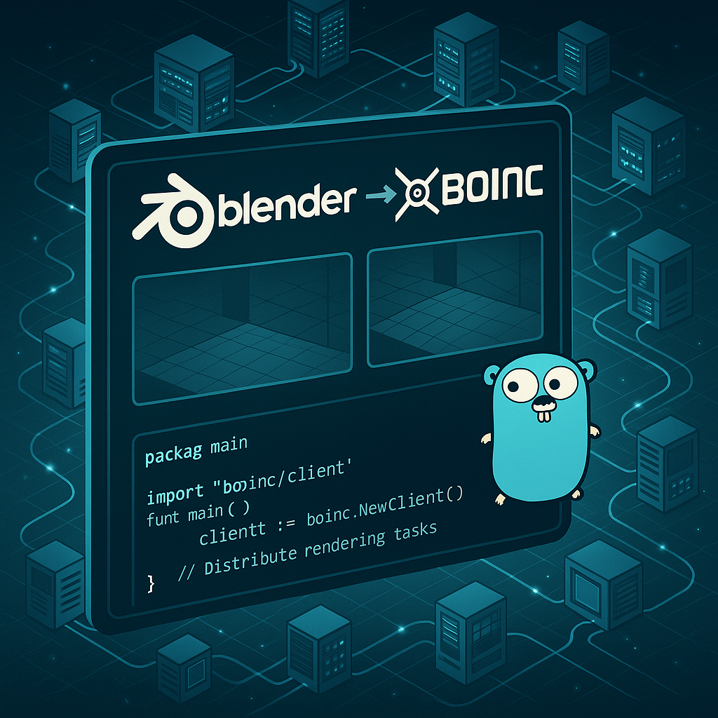 AI generated image of the Blender application for BOINC Central written in Go